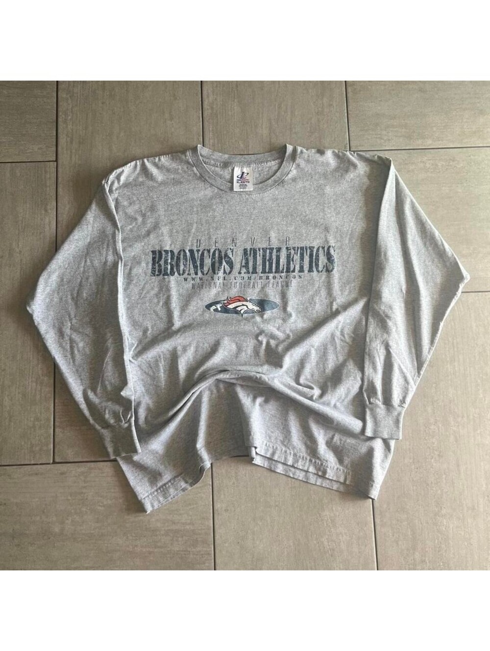 Logo Athletic Denver Broncos Athletics Long Sleeve T Shirt Gray Mens XL